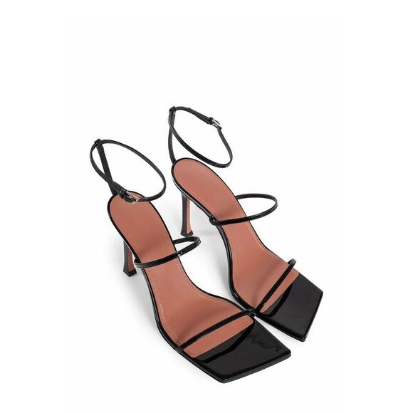 Amina Muaddi Black Calfskin Stiletto Heel Women\'s Sandals